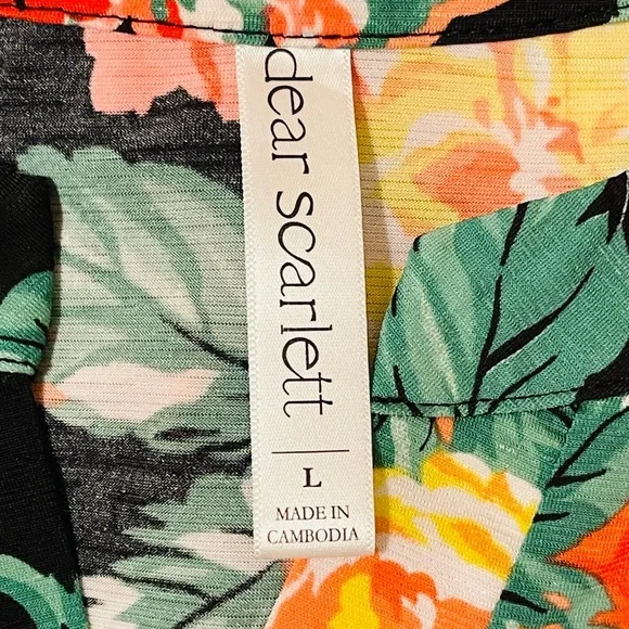 Floral Print Blouse - Black, Orange, Pink - Picture 3 of 4